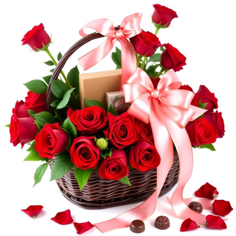 Cesta Romântica de Rosas e Bombons