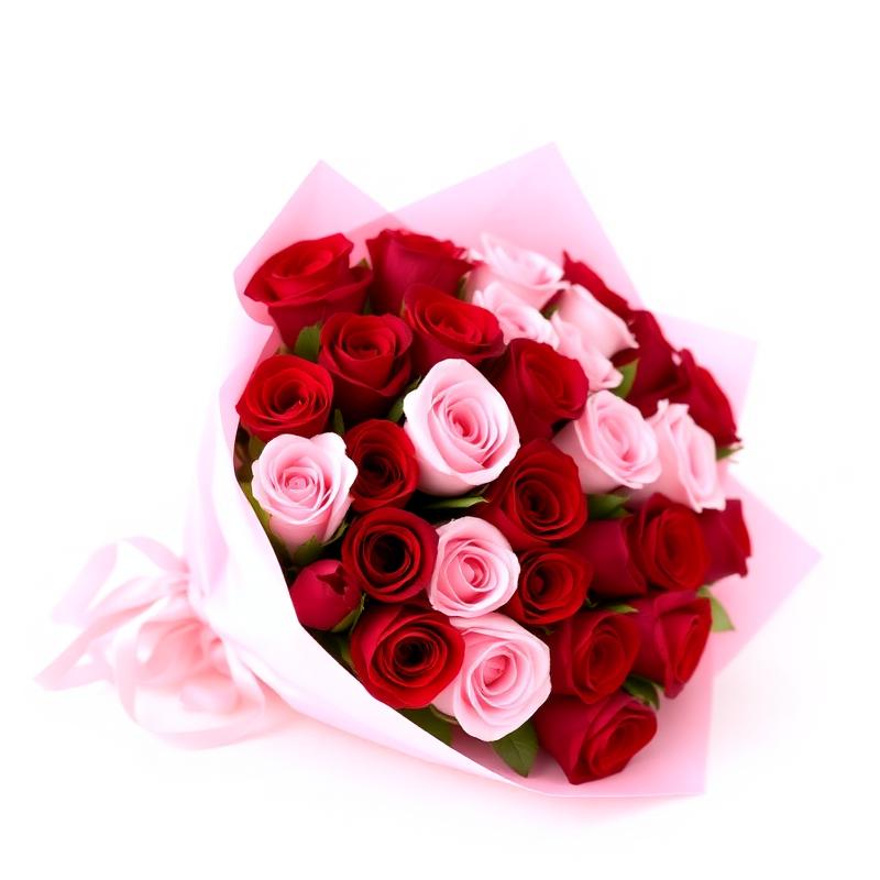 Buquê de 24 Rosas Vermelhas e Pink